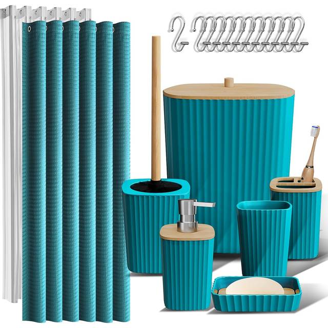 Clara Clark Bathroom Accessories Set  Teal Bathroom Set  20PC Bathroom Accessory Set  Shower Curtain Set  Toilet Brush  Trash C