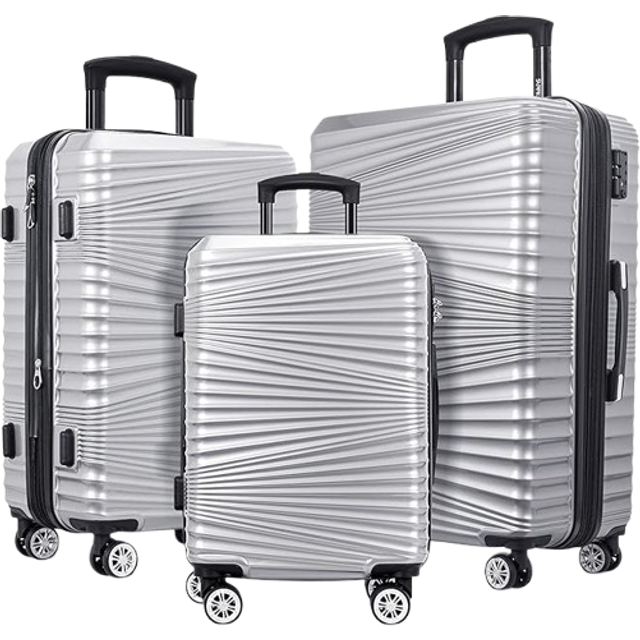 (Silver, 24 inch) Hard Luggage Cabin Suitcase Travel Bag Lightweight
