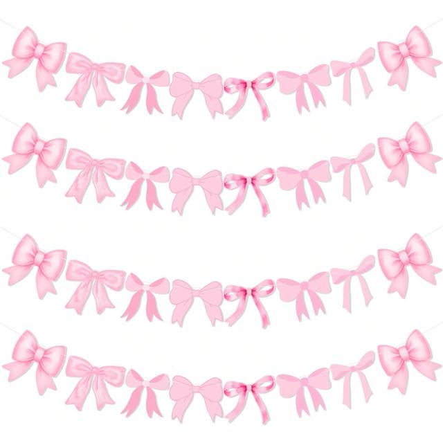 SHEIN 2pcs/4pcs DIY String Pink Bow Garland Banner, Pink Bow Banner Bow Party Decortions For Bow Birthday Shower Decorations, Birthday Party Bridal Shower,