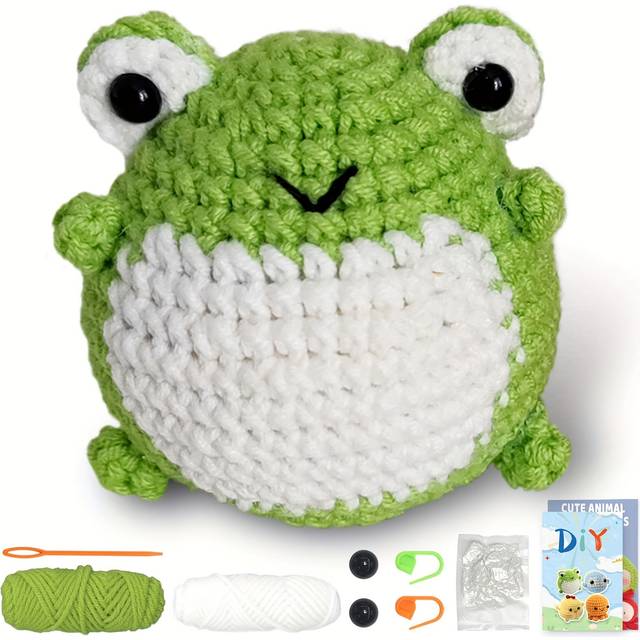 TEMU 1set New Crochet Material Package Contains English Manual, Beginner Crochet Yarn Kit For Adults, Knitting Handmade Diy Cartoon Doll For Beginners Frog