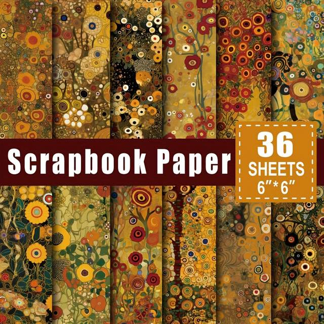 TEMU 36 Sheets Paper Pad In 6*6in, Art Craft Pattern Paper For Scrapingbook Craft Cardstock Paper, Diy Decorative Background Card Making Supplies Klimt Flowers