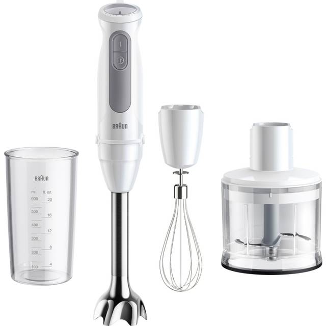 Braun MultiQuick 5 MQ 50236 M, Stavmixer Med PowerBell Plus Teknik, 21 Hastighets Hjul+Turbo, Easy Click System Plus Tillbehör, 600ml Hackare, Metall Visp Och 600ml Bägare, 1000W, Vit