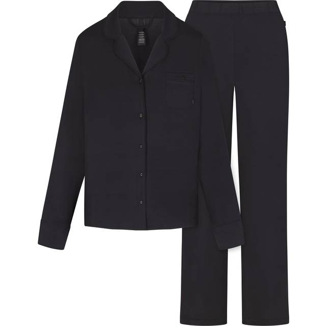 SKIMS Sleep Long Sleeve Button Up Set | Black | 4XL - Onyx
