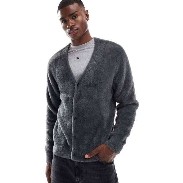 Jack & Jones – Mörkgrå, fluffig kofta i oversize-Grå/a