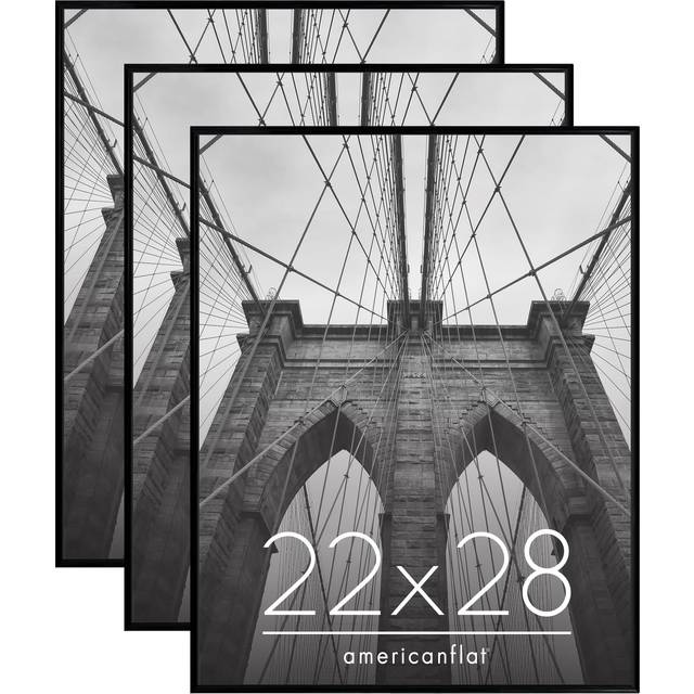 Americanflat 22x28 Poster Frame with Polished Front Cover - Set of 3 - Slide-In Photo Frame with Buildable Molding - Fusion Collection - Picture Frame
