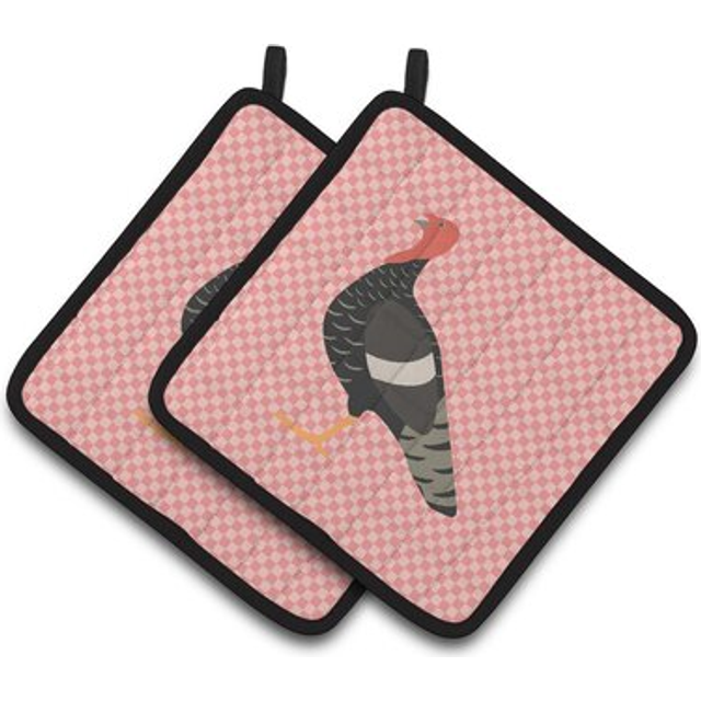 Caroline's Treasures Marragansett Turkey Pink Check Decorated Pot Holder  7.5 x 7.5