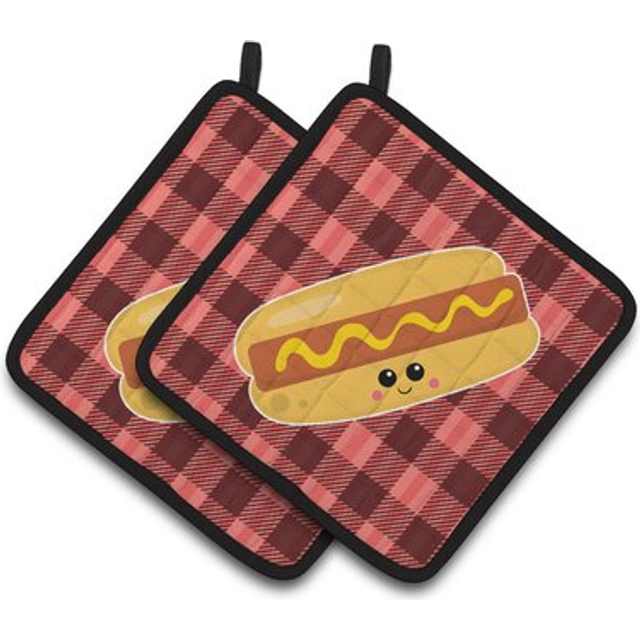 Caroline's Treasures BB7045PTHD Hot Dog Face Pair of Pot Holders  7.5 x 7.5  Multicolor