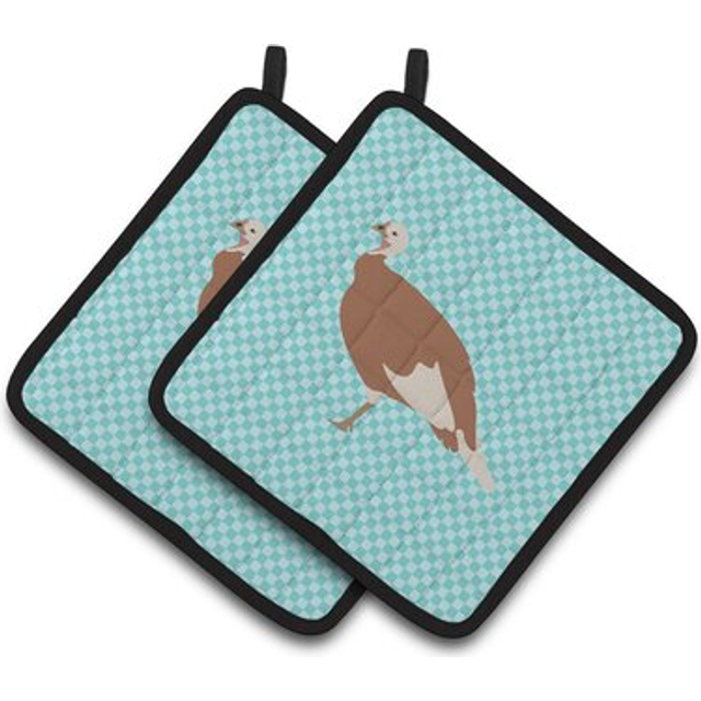 Caroline's Treasures Jersey Buff Turkey Hen Blue Check Decorated Pot Holder  7.5 x 7.5