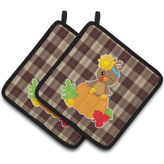 Caroline's Treasures Thanksgiving Baby Turkey Pair of Pot Holders  7.5 x 7.5  Multicolor