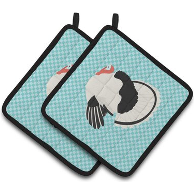 Caroline's Treasures Royal Palm Turkey Blue Check Decorated Pot Holder  7.5 x 7.5