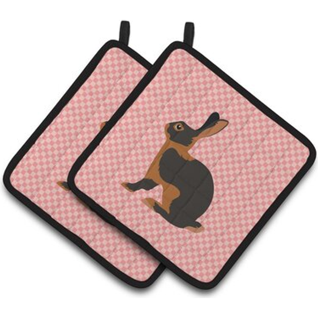 Caroline's Treasures Tan Rabbit Pink Check Decorated Pot Holder  7.5 x 7.5