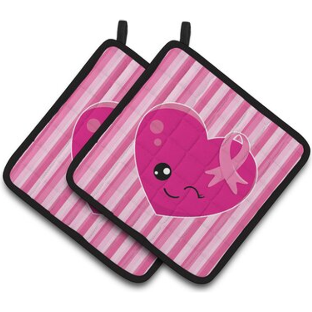 Caroline's Treasures BB6982PTHD Breast Cancer Awareness Ribbon Heart Pair of Pot Holders  7.5 x 7.5  Multicolor