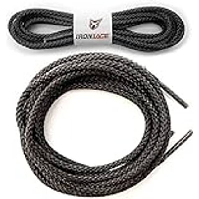 IRONLACE Unbreakable Round Bootlaces - Indestructible  Waterproof & Fire Resistant Boot & Shoe Laces  1500-Pound Breaking Strength/Pair  Black  96-Inc