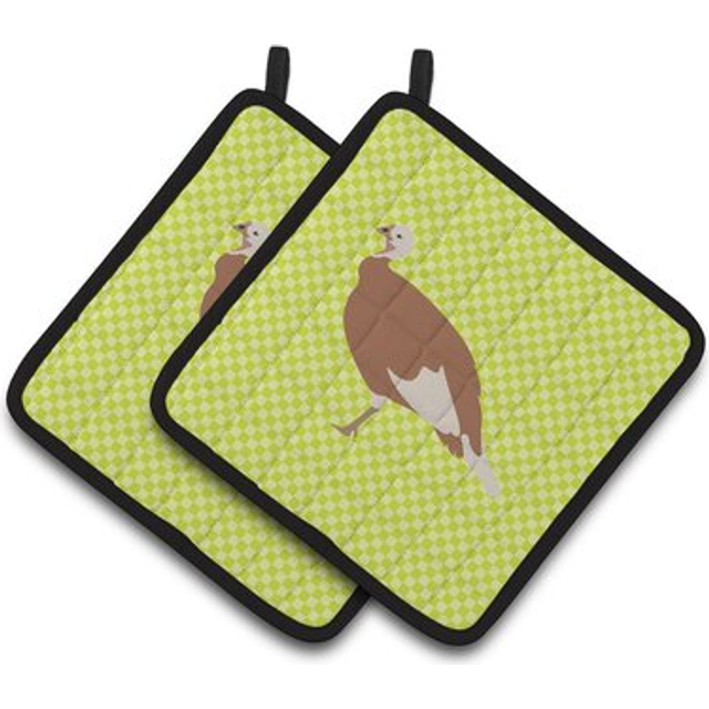 Caroline's Treasures Jersey Buff Turkey Hen Green Decorated Pot Holder  7.5 x 7.5
