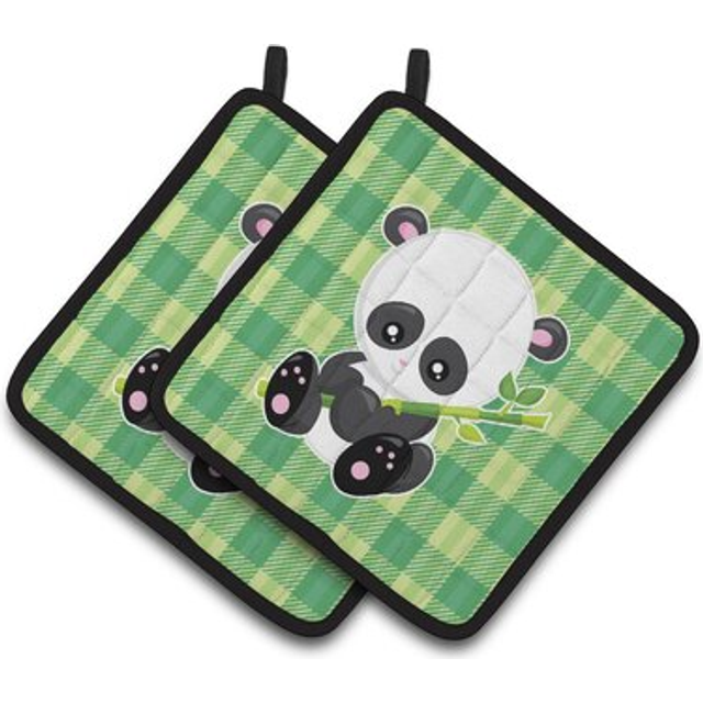 Caroline's Treasures BB6801PTHD Panda Lucky Bamboo Pair of Pot Holders  7.5 x 7.5  Multicolor