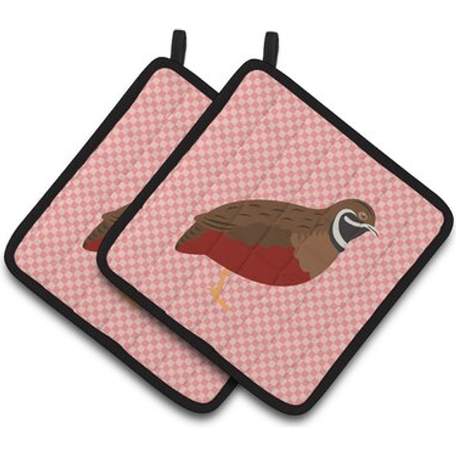 Caroline's Treasures Chinese Painted or King Quail Pink Check Decorated Pot Holder  7.5 x 7.5