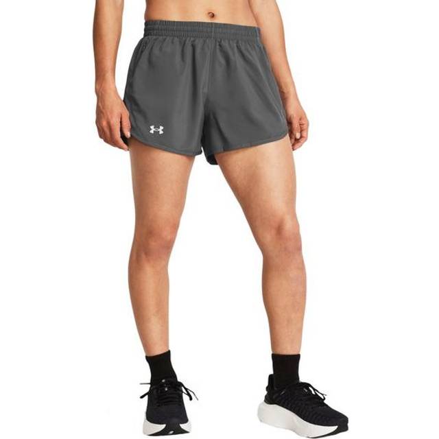 UNDER ARMOUR Womens Running Fly By 3'' Shorts - Grey, Downpour Gray/ Reflective, Size 2Xl, Women - 2XL