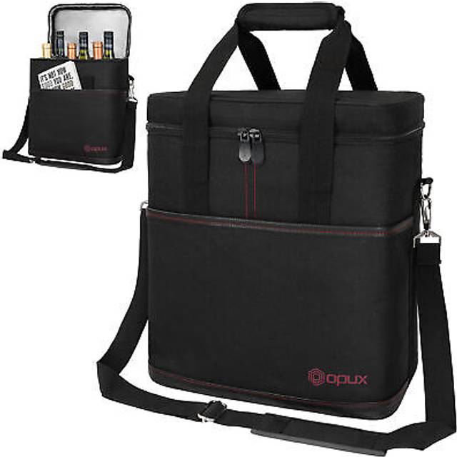 opux 6 Bottle carrier Tote  Insulated Padded Wine cooler Bag for Travel Picnic  BYOB  Portable Leakproof Wine Tote Bag for Dinner  Party  christmas  W