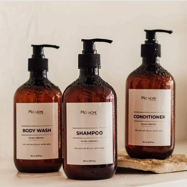 TEMU Shampoo And Conditioner Dispenser With Black Plastic Pump, 3pcs Shampoo Conditioner Body Wash Dispensers, 500ml/16oz Shower Soap Dispensers With Labels, Refillable Shampoo And Conditioner Bottles