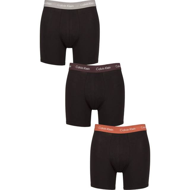Mens 3 Pack Calvin Klein Cotton Stretch Longer Leg Trunks Iris / Grey / Dusty Tan S - Black