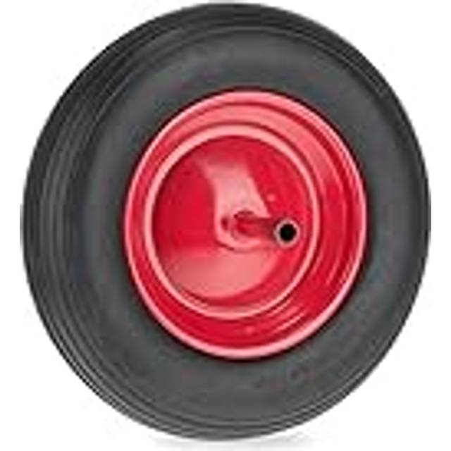 Relaxdays - Wheelbarrow Wheel 3.50-8, Solid Rubber Tyre with Fixed Axle, Steel Rim, up to 120 kg, Replacement, Black/Red