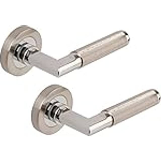 Aura Lever on Round Rose - Screw Rose - Satin Nickel/Polished Chrome