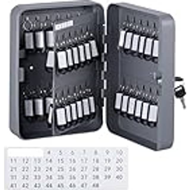 Relaxdays - Lockable Key Box, Wall-Mounted Cabinet, 48 hooks, with Rings, HxWxD: 25 x 18 x 8 cm, Secure Safe, Grey