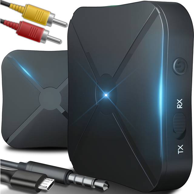 Retoo 2w1 Bluetooth Audio Transmitter Adapter Dongel med Aux 3,5 mm och RCA-kabel, sändarmottagare, trådlös bärbar för bil-TV Stereo HiFi-högtalare Hörlurar, Trådlös låg latens