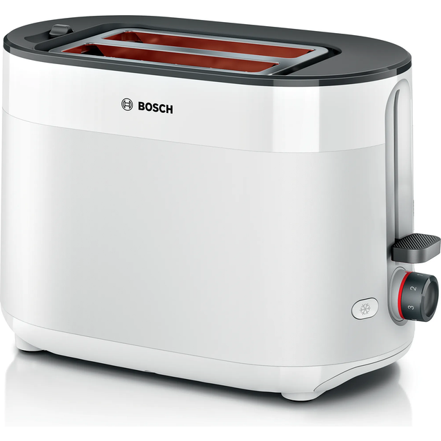 Bosch Kompakt brödrost MyMoment TAT2M121, integrerad brödfäste, med upptiningsfunktion, med automatisk avstängning, lyftfunktion, brödcentrering, perfekt för 2 skivor, 800 watt, matt vit