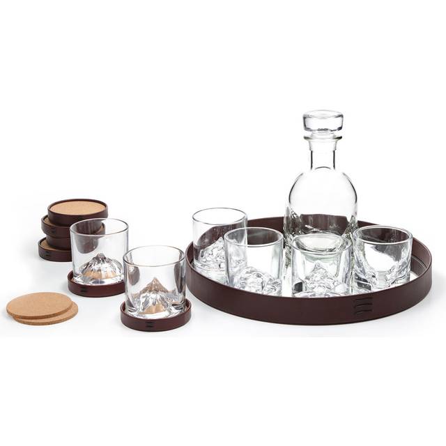 Ivy Bronx The Peaks whiskey glasses with decanter luxury set, 15 piece, whiskey glass, crystal glass - Brown (300ml)