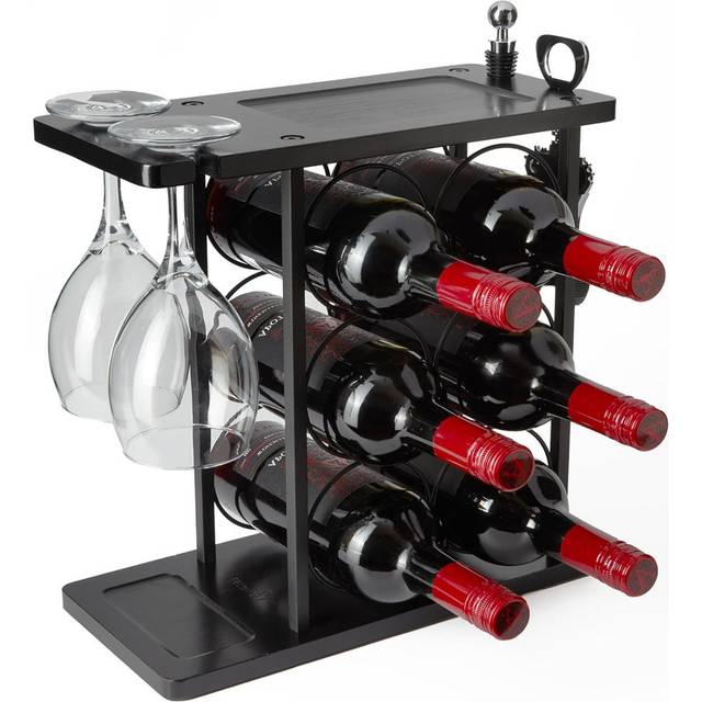 Elleny Tabletop Wine Bottle & Glass Rack Black (35cm H X 34cm W X 16cm D)