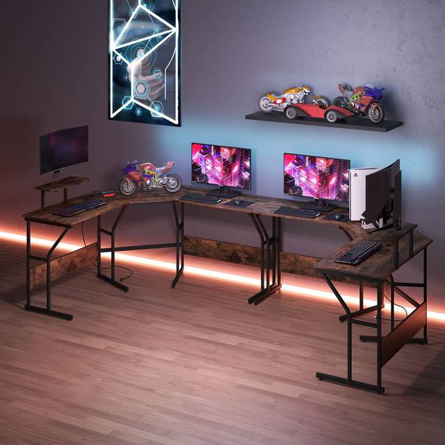 Zafiro 225cm W L-Shaped Computer Desk - Brown (29.13cm H X 225cm W X 18.9cm D)