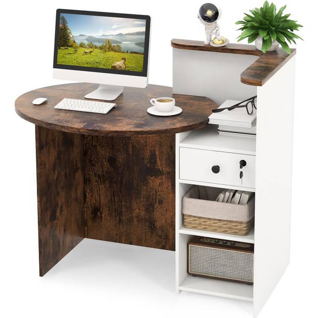 Reception Desk Front Counter Desk W/ Lockable Drawer-Coffee - Brown (39.37cm H X 120cm W X 21.65cm D)