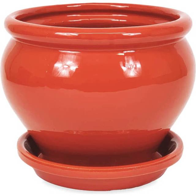 Bola Pot 25x21cm With 27cm Drainage Plate - Red (21.34cm H X 25.4cm W X 25.4cm D)
