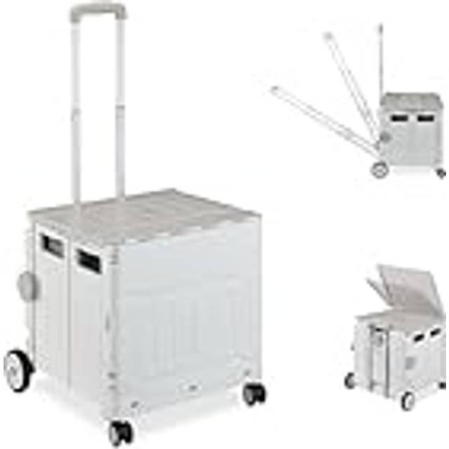 Shopping Trolley, Foldable, Up to 50 kg, Adjustable Telescopic Handle, Shopping Transport Cart, Grey/White - Relaxdays