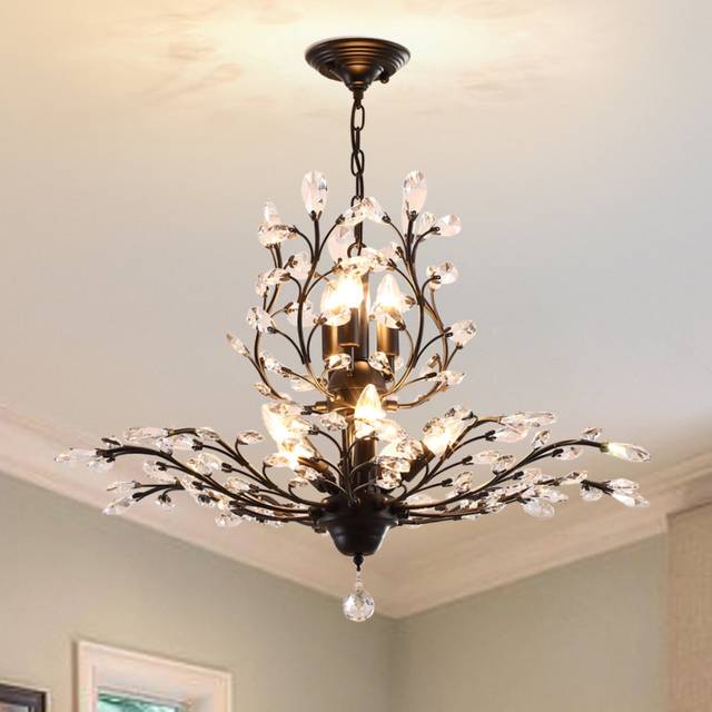 Nevis 8 - Light Crystal Dimmable Empire Chandelier - Black (55cm H X 78cm W X 78cm D)