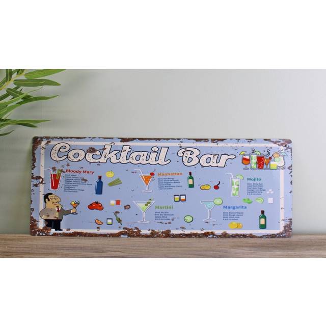 Vintage Metal Sign – Cocktail Bar - Lilac (15cm H X 40cm W X 0.1cm D)