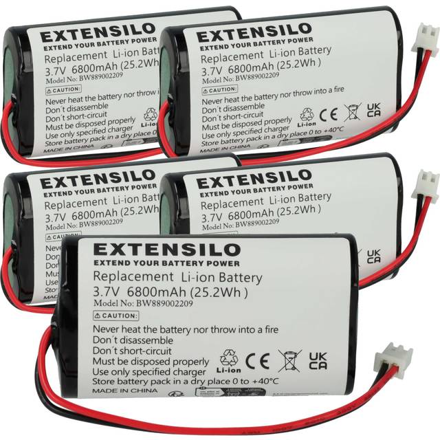 5x Battery compatible with K-Bright Table Light, Reading Lamp, Night Light (6800mAh, 3.7 v, Li-Ion) - Extensilo
