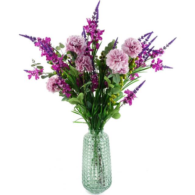 Leaf 80Cm Artificial Pink Carnation And Larkspur Glass Vase, Pink