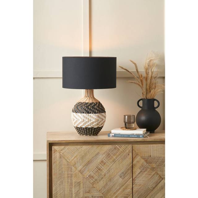 Pacific Rowan Woven Rattan Striped Table Lamp, Black