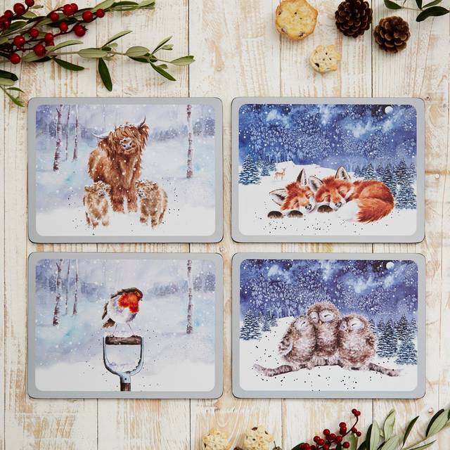 Wrendale Design Bordsunderlägg Winter Skies 4-pack 30.5 x 23cm
