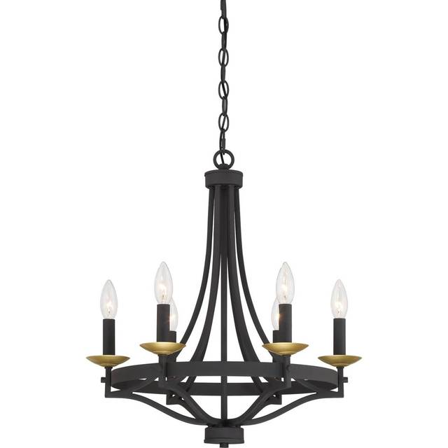 Eligio 6 - Light Wagon Wheel Chandelier Ceiling Light - Matte Black (54.7cm H X 50cm W X 50cm D)