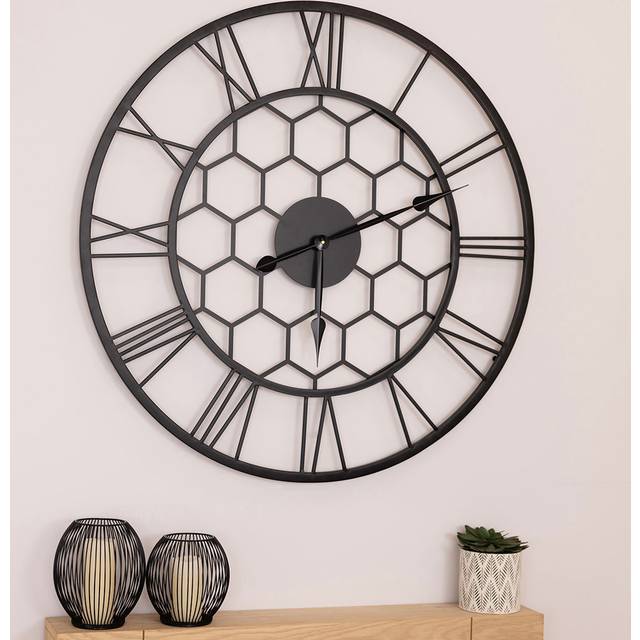 Retaj Metal Wall Clock - Black (35.43cm W X 35.43cm H X 1.77cm D)