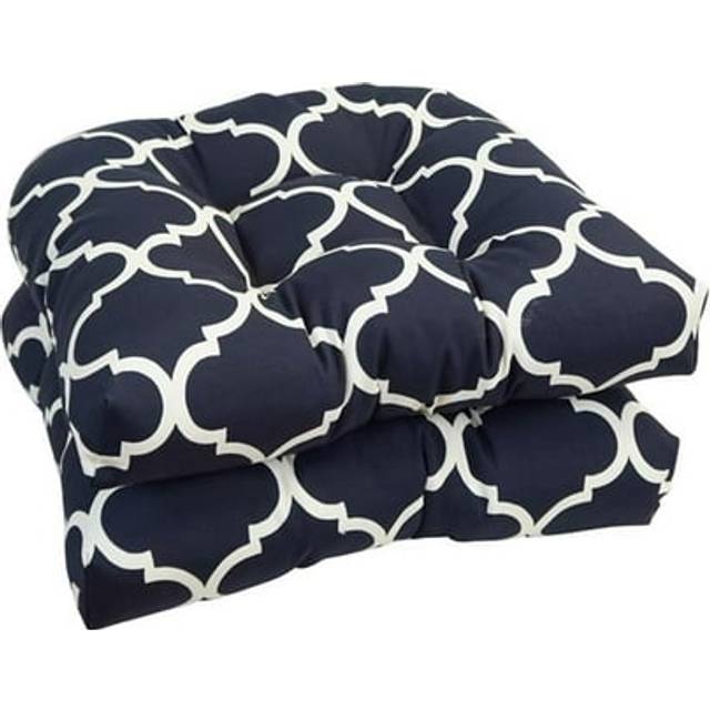 Blazing Needles Outdoor Rounded Back Chair Cushion, 19 x 19, Landview Navy 2 Count