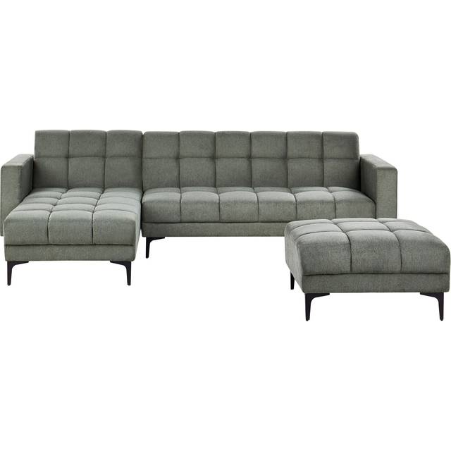 Beliani Right Hand Fabric Corner Sofa Bed With Ottoman Green Alnes, Green