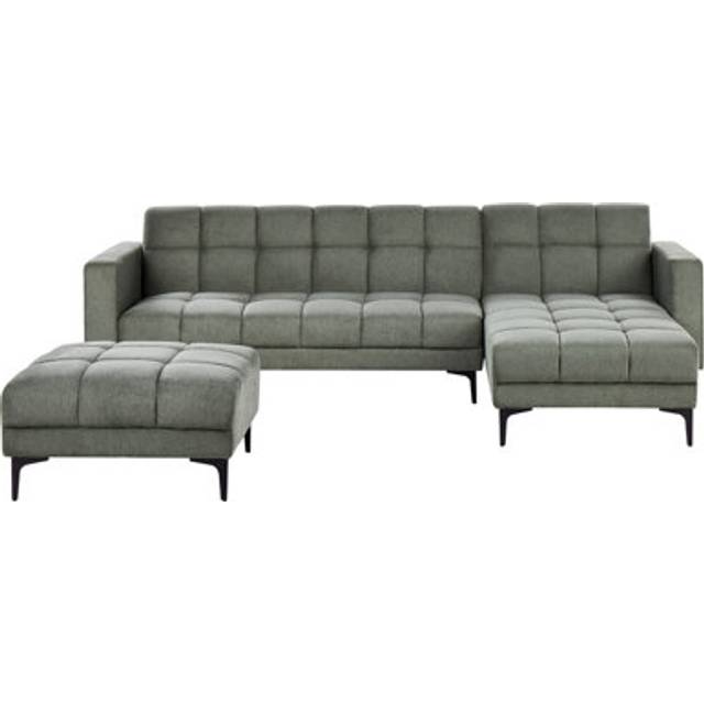 Beliani Left Hand Fabric Corner Sofa Bed With Ottoman Green Alnes, Green