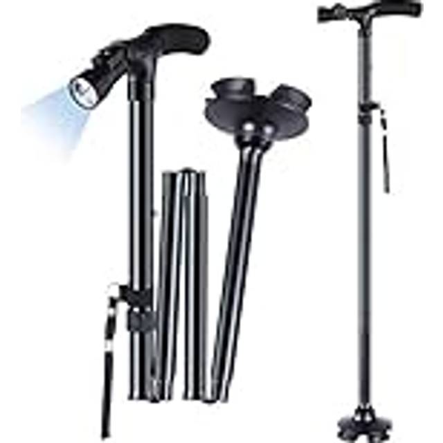LED Folding Walking Stick, Ohuhu Folding Walking Cane Walking Stick With Adjustable LED Lights Carrying Bag For Men / Women