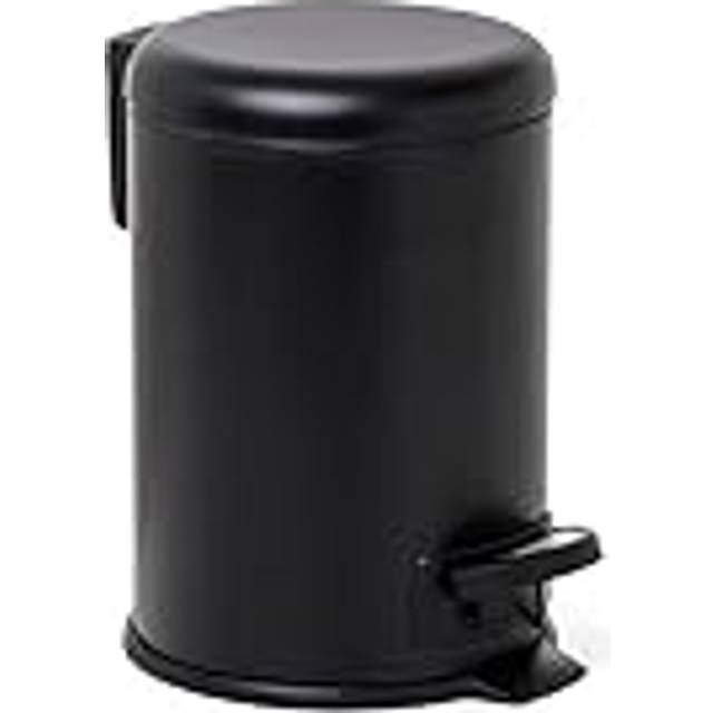 Bathroom Trash Bin with Stainless Steel Pedal, 3L Capacity, Remvable Inner Case, Cushioned Drop Closure, BPA Free, Black. Measures 17,5 x 22,5 x 25 cm