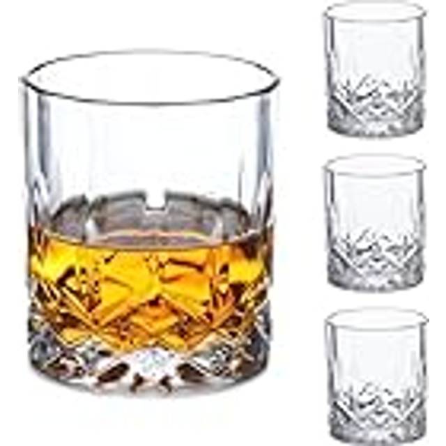 Relaxdays - Whisky Glasses in Set of 4, Gift Box, Abstract Pattern, Bar Accessories Bourbon & Gin, 300 ml, Transparent