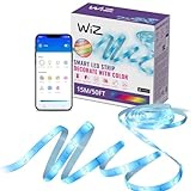WIZ RGB LED-Ljusremsa, 15m, Kan Klippas för att Passa, 16 Miljoner Färger + Nyanser av Vit, Ansluts till Ditt Wi-Fi, Röst- Appstyrning, Fungerar med Google Home, Alexa och Homekit